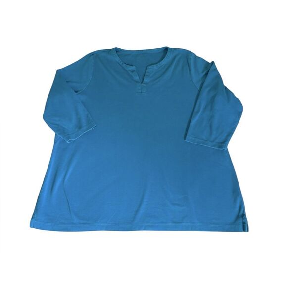 LL Bean Tee Shirt Three Quarter Sleeve Splitneck Teal Womens Size 2X Plus - Picture 1 of 10